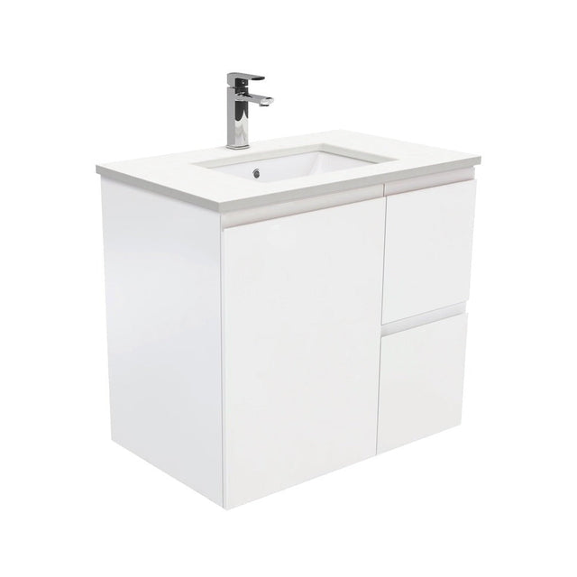 Fienza Crystal Pure 750Mm Sc75Zr Undermount Stone Top Wall Hung Vanity Unit Fingerpull Right Drawers