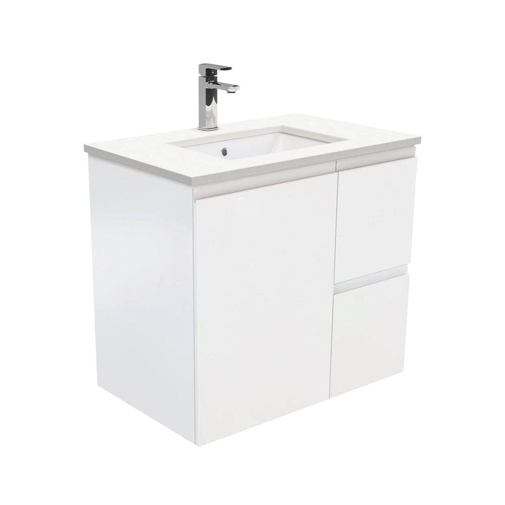 Fienza Crystal Pure 750Mm Sc75Zr Undermount Stone Top Wall Hung Vanity Unit Fingerpull Right Drawers