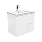 Fienza Crystal Pure 750Mm Sc75Zr Undermount Stone Top Wall Hung Vanity Unit Fingerpull Right Drawers