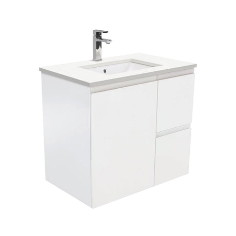 Fienza Crystal Pure 750Mm Sc75Zr Undermount Stone Top Wall Hung Vanity Unit Fingerpull Right Drawers