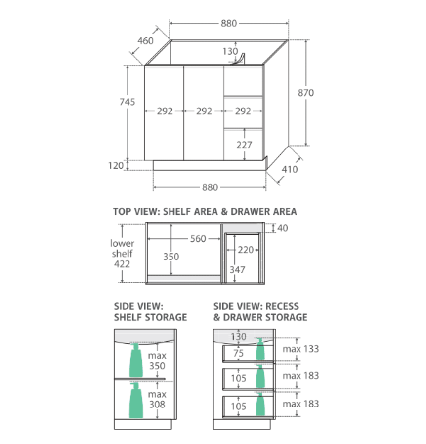 Fienza Sc90Cl 900Mm Crystal Pure Undermount Stone Top Fingerpull Vanity Unit On Kickboard Left