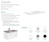 Fienza Sc90Cr 900Mm Crystal Pure Undermount Stone Top Fingerpull Vanity Unit On Kickboard Right