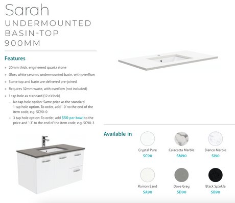 Fienza Sc90Cl 900Mm Crystal Pure Undermount Stone Top Fingerpull Vanity Unit On Kickboard Left