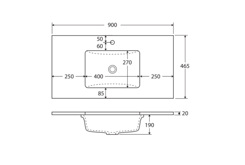 Fienza Sc90Cr 900Mm Crystal Pure Undermount Stone Top Fingerpull Vanity Unit On Kickboard Right
