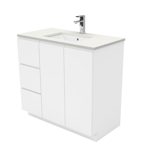 Fienza Sc90Cl 900Mm Crystal Pure Undermount Stone Top Fingerpull Vanity Unit On Kickboard Left