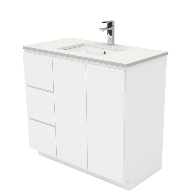 Fienza Sc90Cl 900Mm Crystal Pure Undermount Stone Top Fingerpull Vanity Unit On Kickboard Left