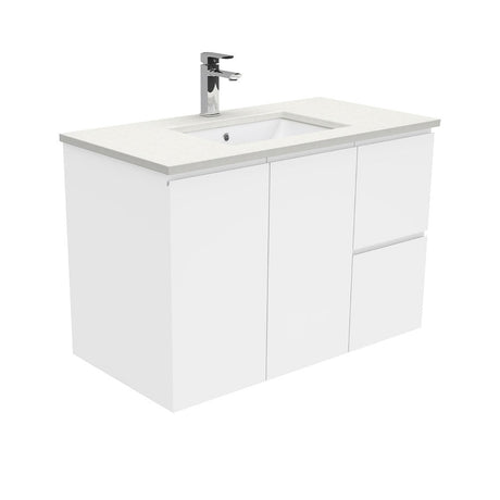 Fienza Sc90Fr 900Mm Crystal Pure Undermount Stone Top Fingerpull Wall Hung Vanity Unit Right Drawers