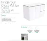 Fienza Sc90Fr 900Mm Crystal Pure Undermount Stone Top Fingerpull Wall Hung Vanity Unit Right Drawers