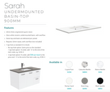 Fienza Sc90Fl 900Mm Crystal Pure Undermount Stone Top Fingerpull Wall Hung Vanity Unit Left Drawers