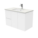 Fienza Sc90Fl 900Mm Crystal Pure Undermount Stone Top Fingerpull Wall Hung Vanity Unit Left Drawers