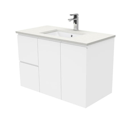 Fienza Sc90Fl 900Mm Crystal Pure Undermount Stone Top Fingerpull Wall Hung Vanity Unit Left Drawers