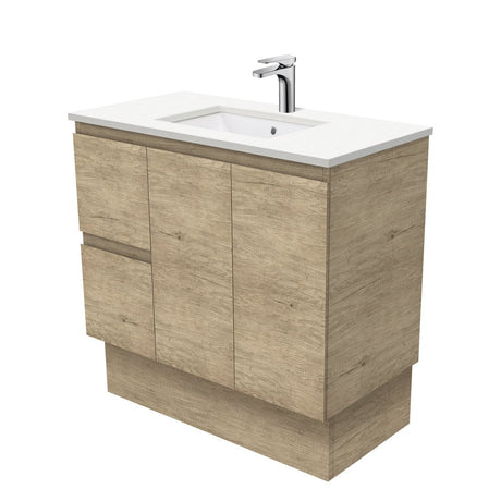 Fienza 900Mm Sc90Skl Crystal Pure Undermount Stone Top Edge Scandi Oak Vanity Unit On Kickboard Left