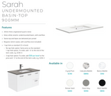 Fienza 900Mm Sc90Skl Crystal Pure Undermount Stone Top Edge Scandi Oak Vanity Unit On Kickboard Left