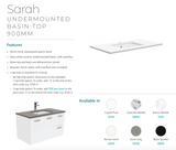 Fienza 900Mm Sc90Sr Crystal Pure Undermount Stone Top Edge Scandi Oak Wall Hung Vanity Unit Right