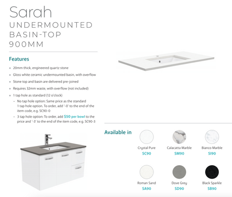 Fienza 900Mm Sc90Sr Crystal Pure Undermount Stone Top Edge Scandi Oak Wall Hung Vanity Unit Right