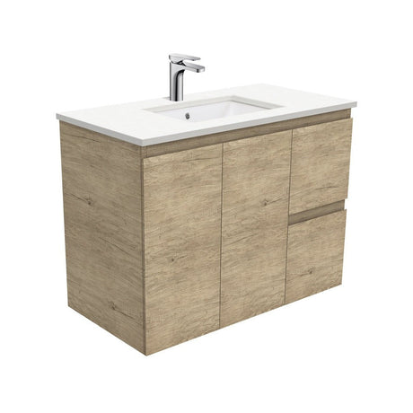 Fienza 900Mm Sc90Sr Crystal Pure Undermount Stone Top Edge Scandi Oak Wall Hung Vanity Unit Right