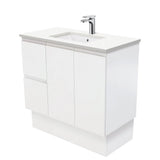 Fienza 900Mm Sc90Zkl Crystal Pure Undermount Stone Top Fingerpull Vanity Unit With Kickboard Satin