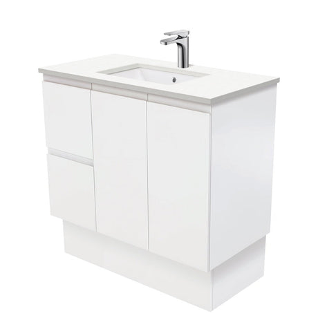 Fienza 900Mm Sc90Zkl Crystal Pure Undermount Stone Top Fingerpull Vanity Unit With Kickboard Satin