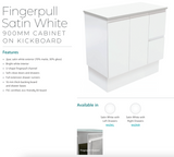 Fienza 900Mm Sc90Zkr Crystal Pure Undermount Stone Top Fingerpull Vanity Unit With Kickboard Satin