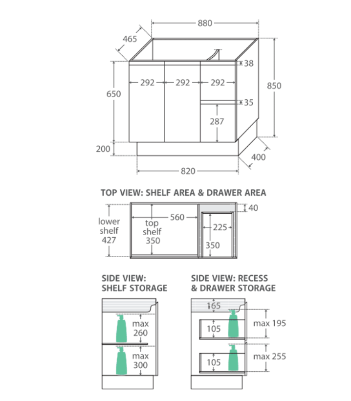 Fienza 900Mm Sc90Zkr Crystal Pure Undermount Stone Top Fingerpull Vanity Unit With Kickboard Satin