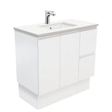 Fienza 900Mm Sc90Zkr Crystal Pure Undermount Stone Top Fingerpull Vanity Unit With Kickboard Satin