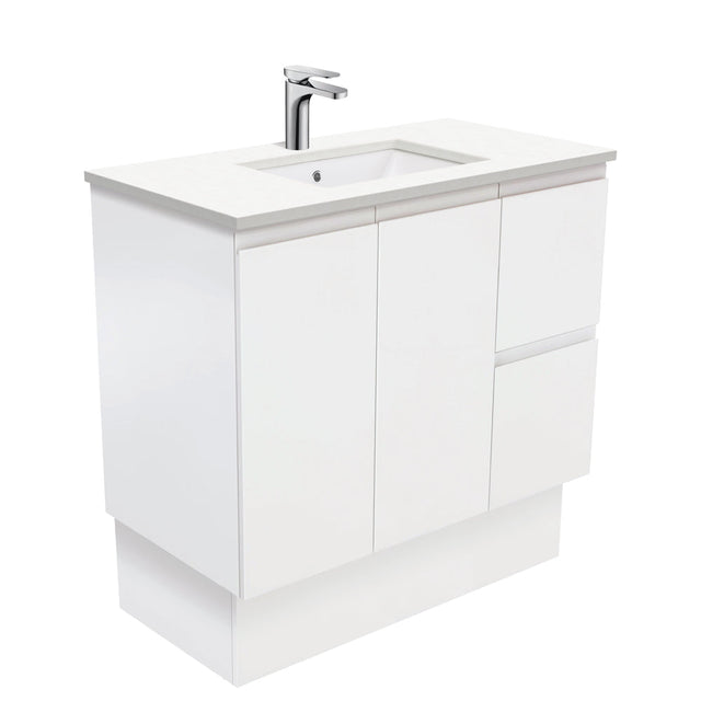 Fienza 900Mm Sc90Zkr Crystal Pure Undermount Stone Top Fingerpull Vanity Unit With Kickboard Satin
