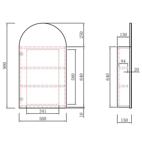 Aulic Canterbury Arch Matte White Shaving Cabinet 500 x 900mm SCCAN-500-MW Matte White Mirrors & Cabinets