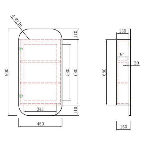 Aulic Vienna Matte White Shaving Cabinet 450 x 900mm SCVIE-450-MW Matte White Mirrors & Cabinets