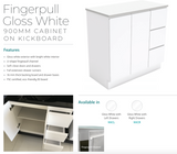 Fienza Sarah 900Mm Si90C Bianco Marble Vanity Unit Fingerpull With Kickboard White - Special Order