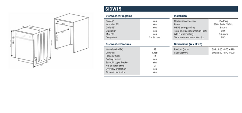 Baumatic SIDW15 60cm Semi-Integrated Dishwasher - Cosmetic Defect Discount