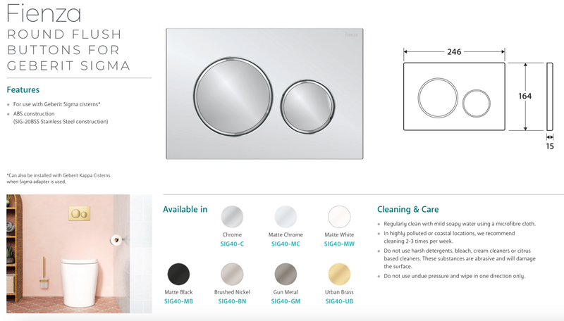 Fienza SIG40-GM Round Flush Buttons for Geberit Sigma 40, Gun Metal