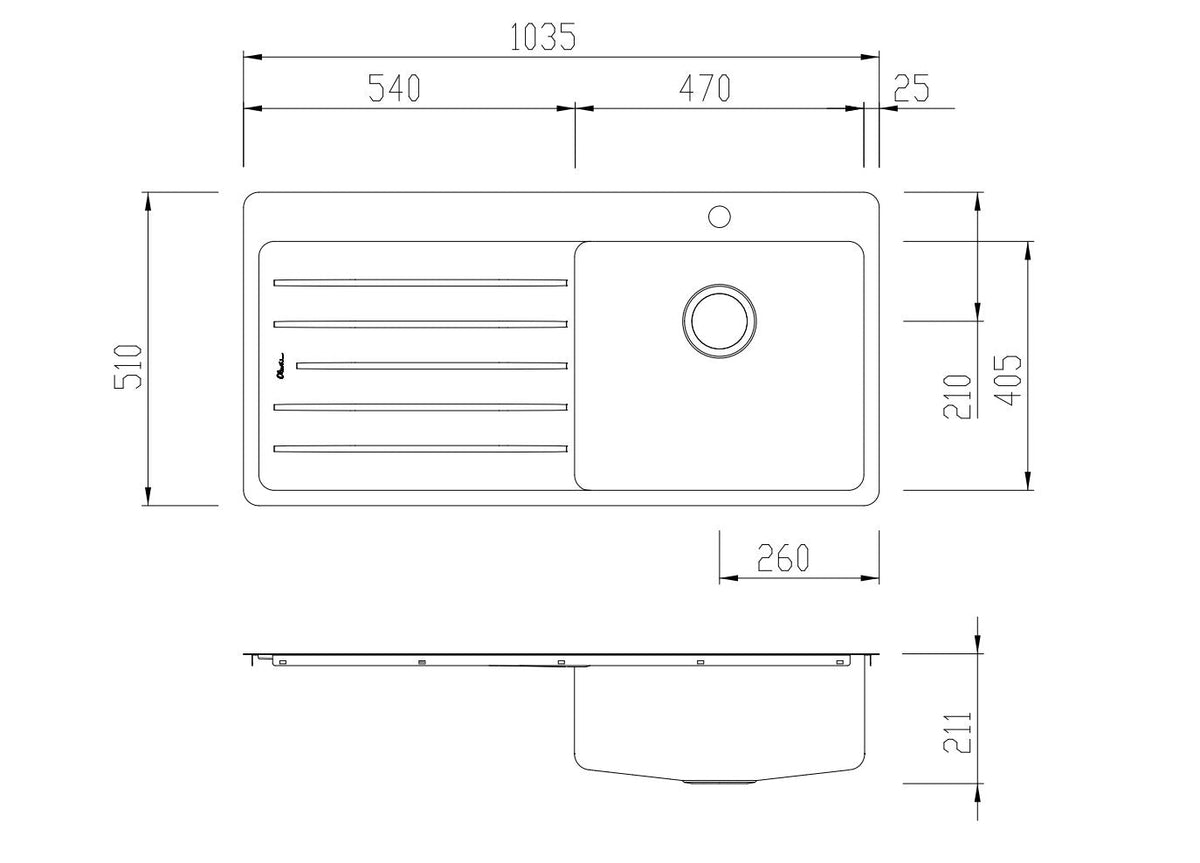 Oliveri Sn1022 Sonetto Single Bowl Left Hand Drainer Topmount Sink Top Mounted Kitchen Sinks
