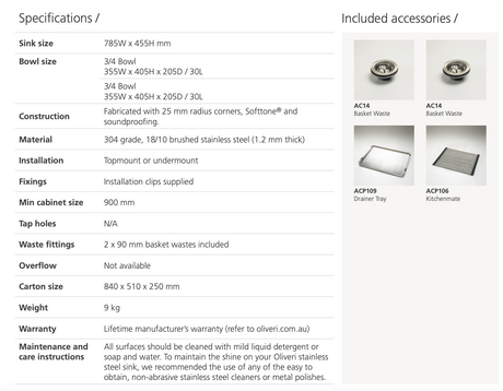 Oliveri Sn63Tu Sonetto Double Bowl Sink - In Stock Undermount Kitchen Sinks