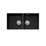Oliveri Santorini Sink Double Bowl Sink, Undermount, 840x480mm, with Overflow, Black, ST-BL1563U OF
