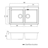 Oliveri Santorini Double Bowl Sink, Topmount, 840x480mm, with Overflow, Matte Black, ST-MB1564 OF