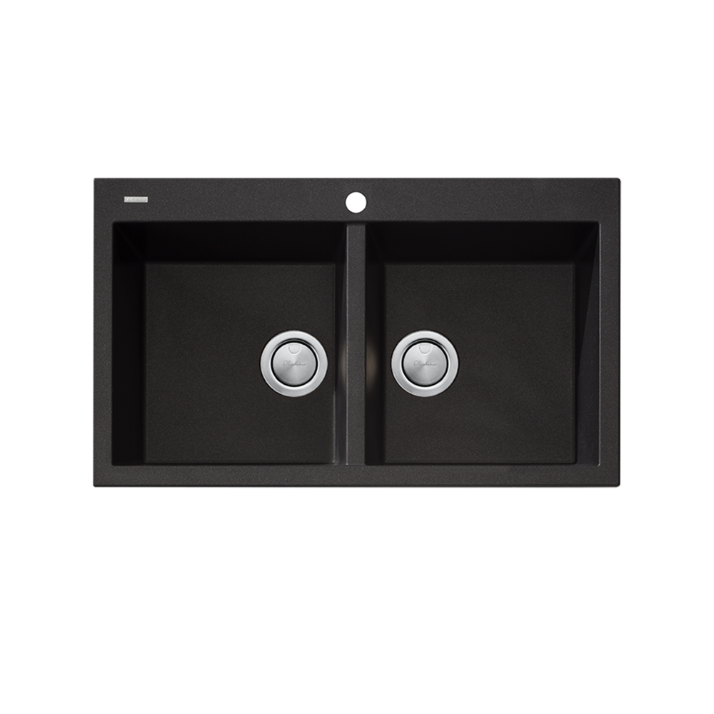 Oliveri Santorini Sink Double Bowl Sink, Topmount, 840x480mm, with Overflow, Black, ST-BL1564 OF