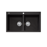 Oliveri Santorini Sink Double Bowl Sink, Topmount, 840x480mm, with Overflow, Black, ST-BL1564 OF