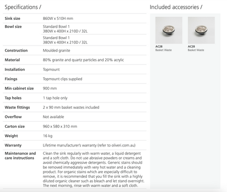 Oliveri Santorini St-Bl1564 Double Bowl Black Granite Kitchen Sink Sinks