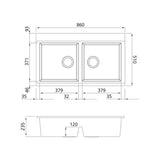 Oliveri Santorini Double Bowl Topmount Sink + Glass Top, 840x480mm, with Overflow, Black, ST-BL1566GT OF