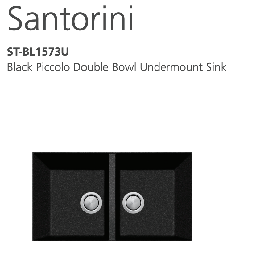 Oliveri Santorini St-Bl1573U Double Bowl Black Granite Undermount Sink Kitchen Sinks