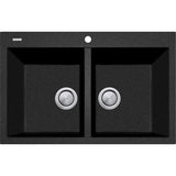 Oliveri Santorini St-Bl1574 Piccolo Double Bowl Black Granite Kitchen Sink Sinks