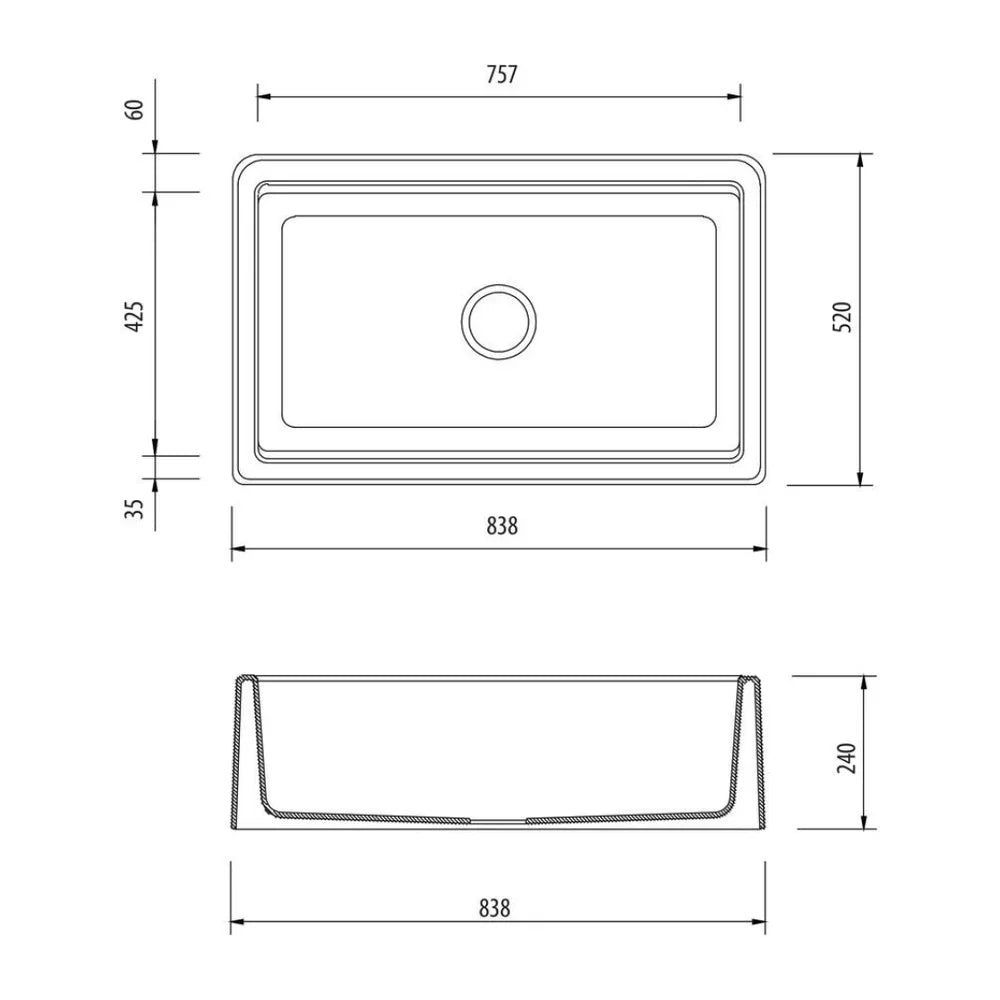 Oliveri Santorini Farmhouse Undermount Sink, 757 x 425mm, Black, ST-BL1584U
