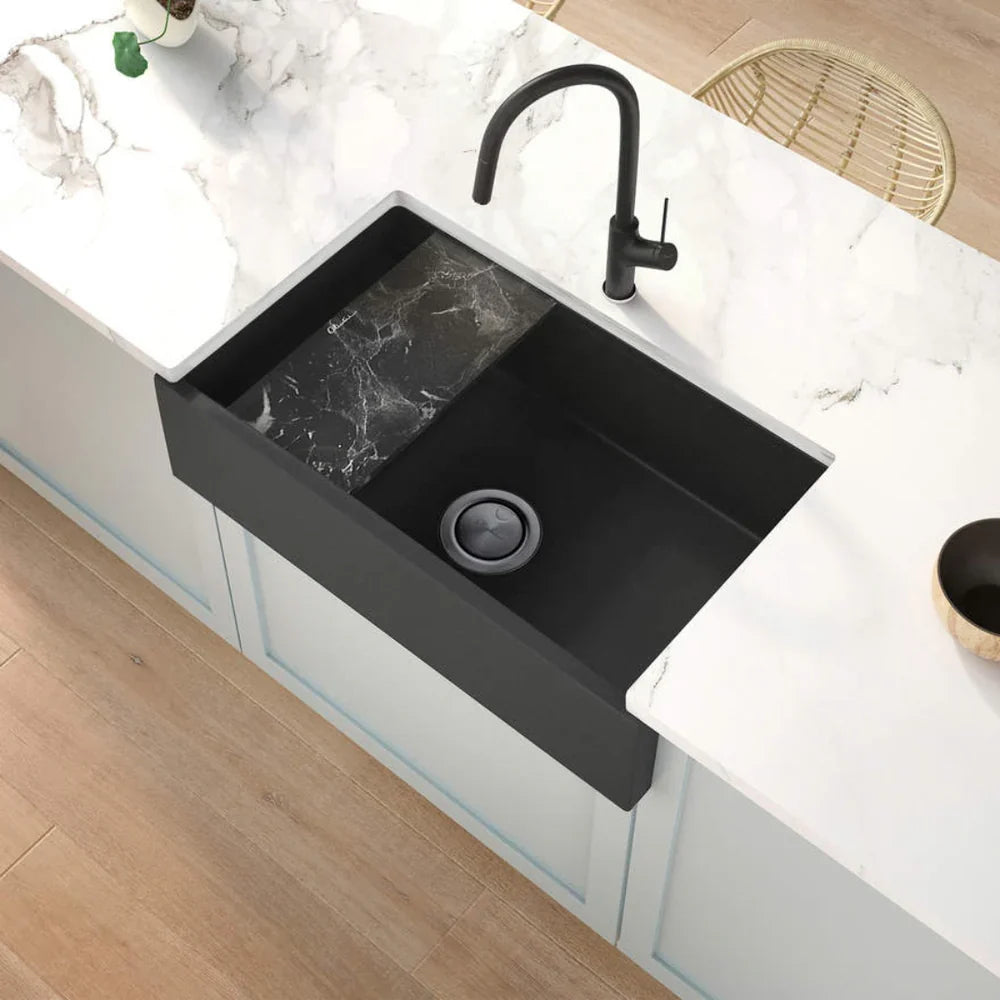 Oliveri Santorini Farmhouse Undermount Sink, 757 x 425mm, Black, ST-BL1584U