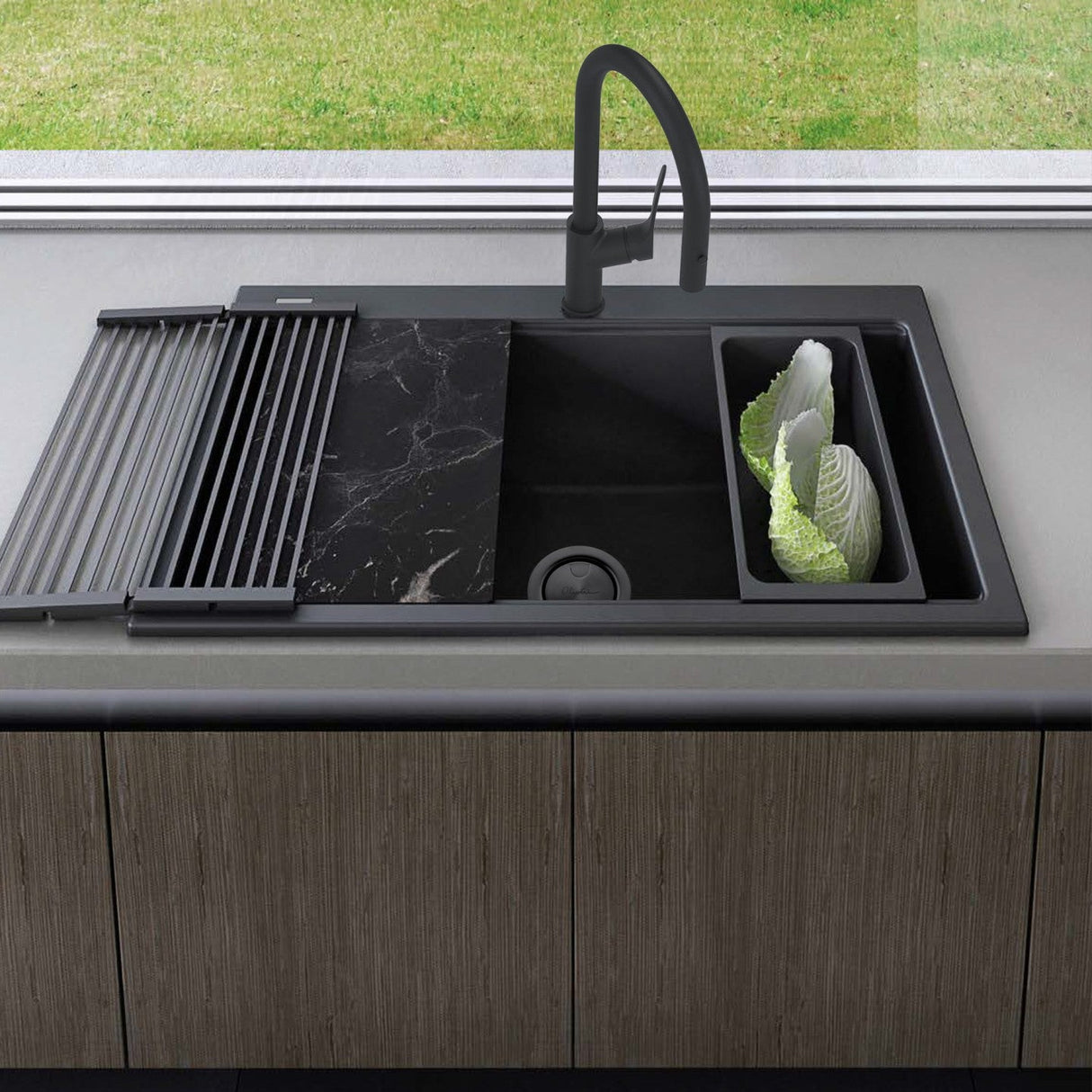 Oliveri Santorini Workstation Topmount, 840x480mm, with Overflow, Black, ST-BL1596 OF