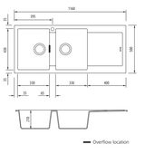 Oliveri Santorini Double Left Hand Bowl Sink with Drainer, Topmount, 1140x480mm, with Overflow, Matte Black, ST-MB1516 OF