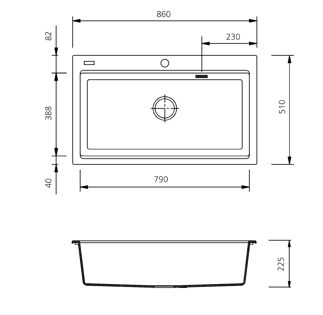 Oliveri Santorini Workstation Topmount Sink, 840x480mm, with Overflow, Matte Black, ST-MB1596 OF