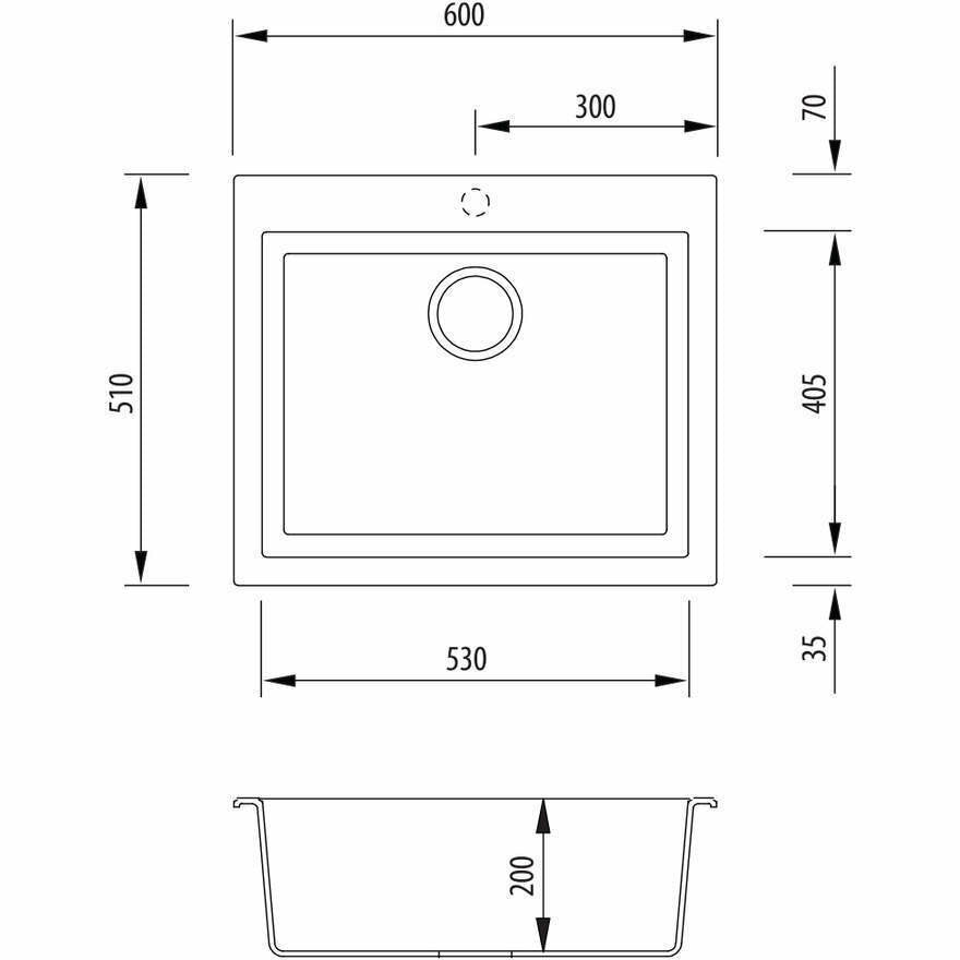 Oliveri Santorini Large Bowl Sink, Topmount, 540x480mm, with Overflow, White, ST-WH1561 OF