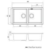 Oliveri Santorini Double Bowl Sink, Undermount, 840x480mm, with Overflow, White, ST-WH1563U OF