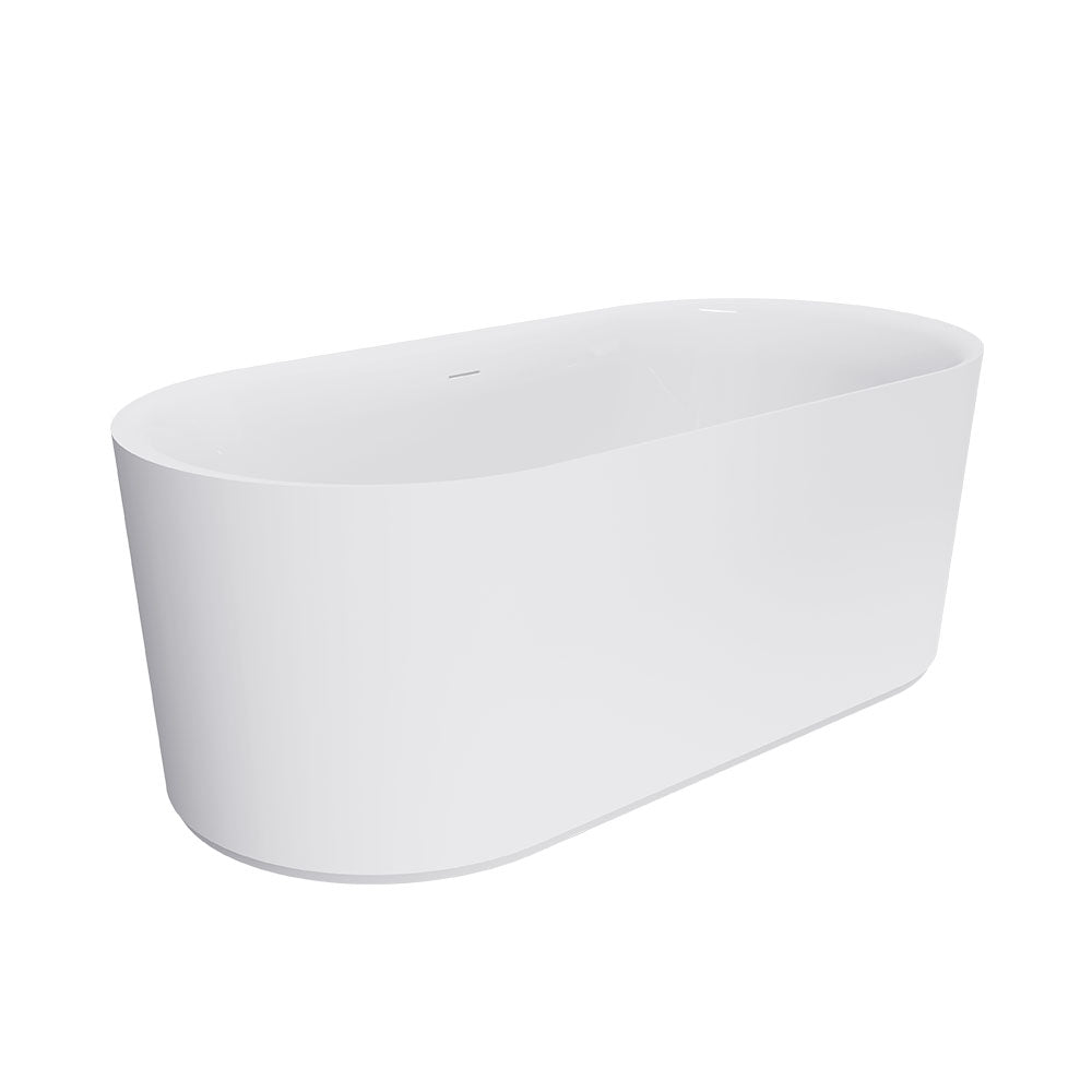 Fienza ST08-150 Empire Slim Solid Surface Acrylic Bath, 1500mm, Matte White Ext, Gloss White Int