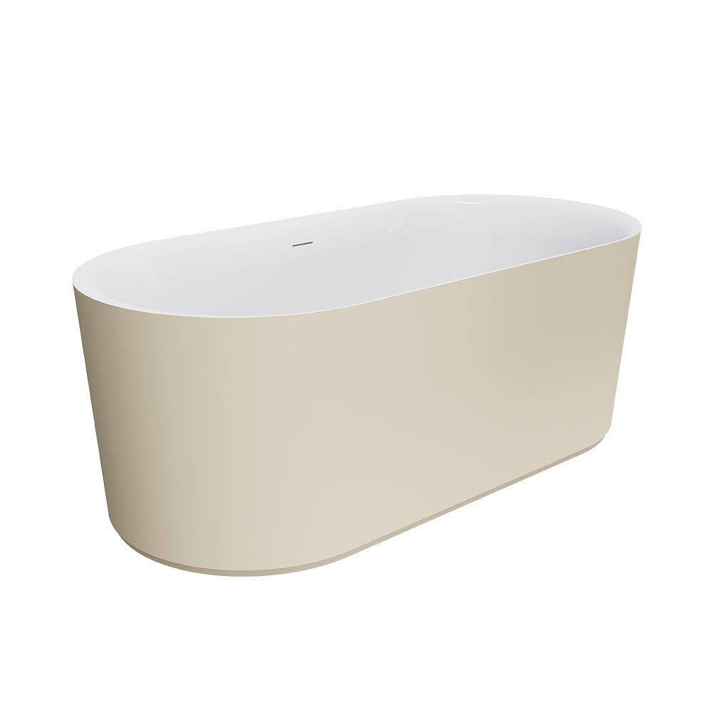 Fienza ST08-150K Empire Slim Solid Surface Acrylic Bath, 1500mm, Matte Khaki Ext, Gloss White Int